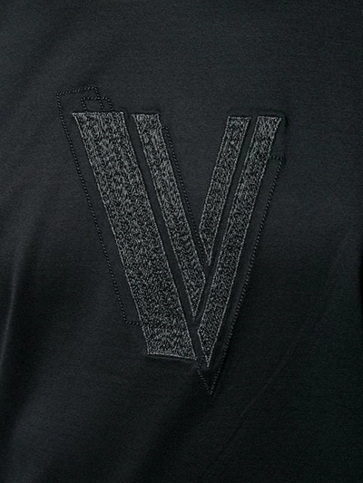 Pre-owned Versace Logo Embroidered T-shirt In Black