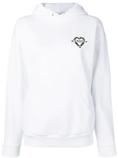 Shop Givenchy Beaded Logo Hoodie In White