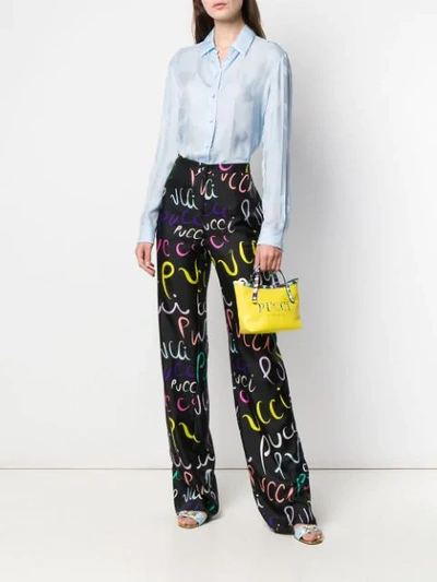 Shop Emilio Pucci Pucci Pucci Print Silk Trousers In 012 Nero Multicolor