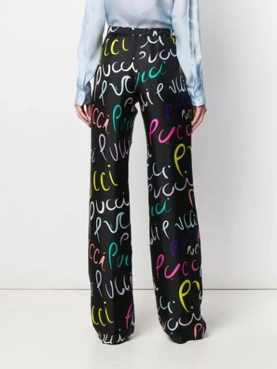 Shop Emilio Pucci Pucci Pucci Print Silk Trousers In 012 Nero Multicolor