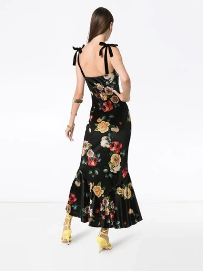 Shop Attico Printed Strappy Velvet Dress In 089  Black