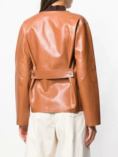 Shop Loewe Short Leather Jacket In Brown