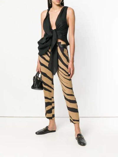 Shop Roberto Cavalli Cropped Zebra Stripe Trousers In Neutrals