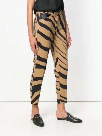 Shop Roberto Cavalli Cropped Zebra Stripe Trousers In Neutrals