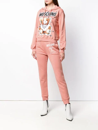 Shop Moschino Safety Pin Teddy Bear Hoodie In Pink