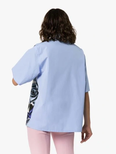 Shop Prada Floral Print Heart Patch Shirt In Blue