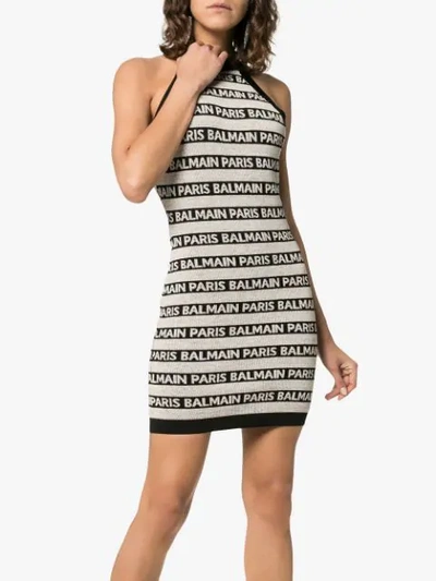 Shop Balmain High-necked Logo Halter Dress In Neutrals