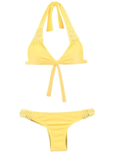 textured triangle top bikini set