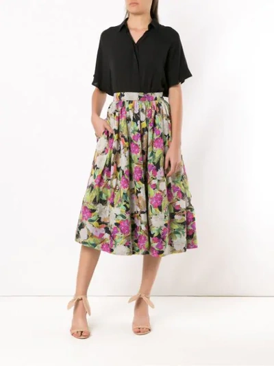 Shop Andrea Marques Ruched Midi Skirt In Black