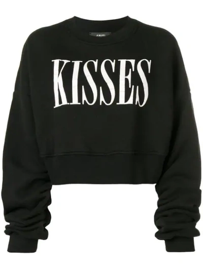 Shop Amiri Kisses Cropped Crew Neck Sweatshirt In Black/white