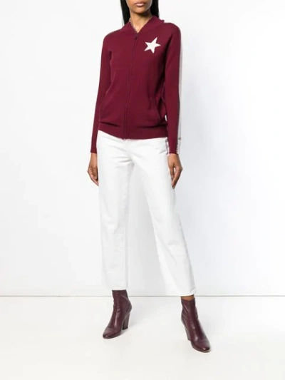 Shop Bella Freud Star Knitted Zip Up Jacket In Red