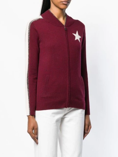 Shop Bella Freud Star Knitted Zip Up Jacket In Red
