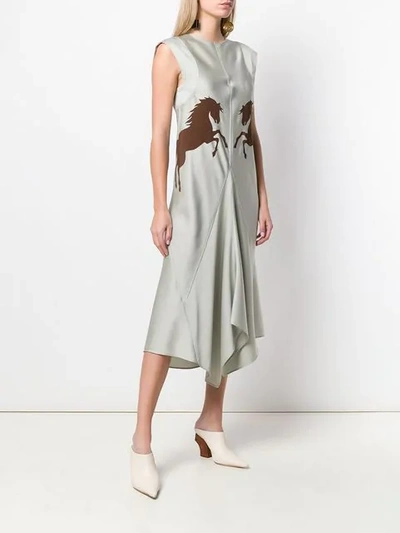 Shop Chloé Mirror Horse Midi Dress In Grey