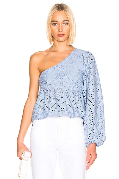 Shop Ganni Broderie Anglaise Top In Forever Blue