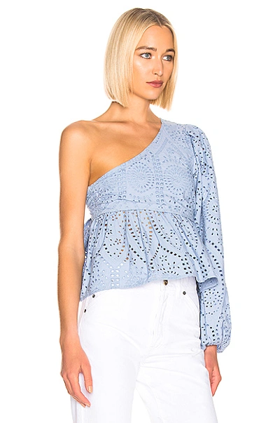 Shop Ganni Broderie Anglaise Top In Forever Blue