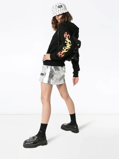 Shop Charm's Flame Print Hoodie In Black