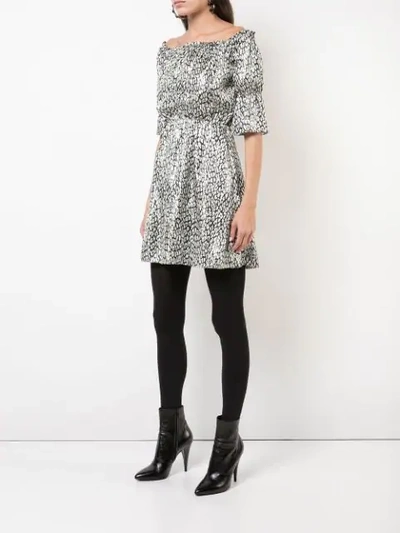 Shop Saint Laurent Printed Off-the-shoulder Dress In Black