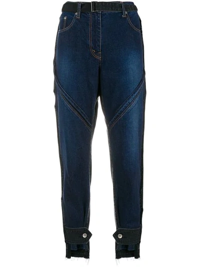 Shop Sacai Belted Cropped Jeans In Blue