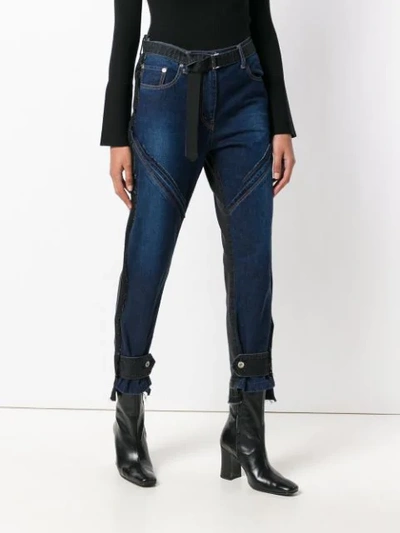 Shop Sacai Belted Cropped Jeans In Blue