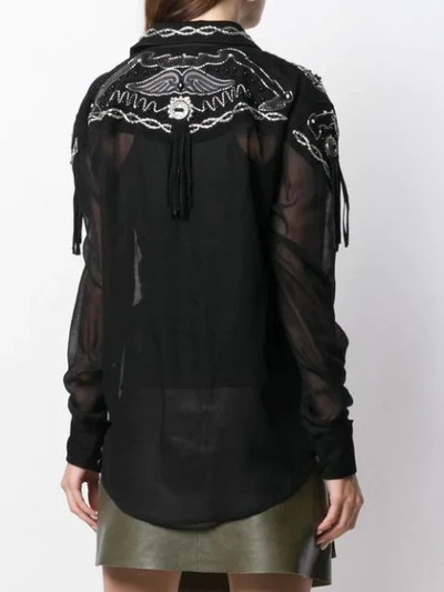 Shop Saint Laurent Embroidered Sheer Blouse - Black