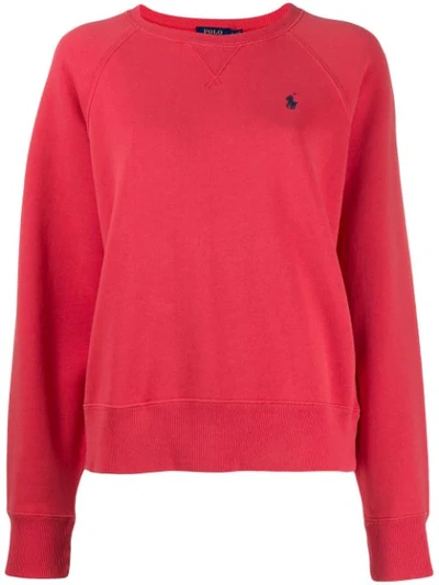 Shop Polo Ralph Lauren Logo Embroidered Sweatshirt In Red