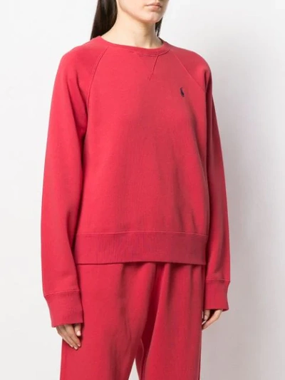 Shop Polo Ralph Lauren Logo Embroidered Sweatshirt In Red
