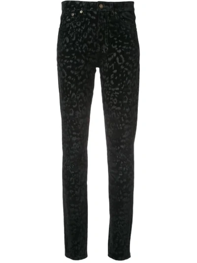 Shop Saint Laurent Leopard Print Skinny Jeans - Black