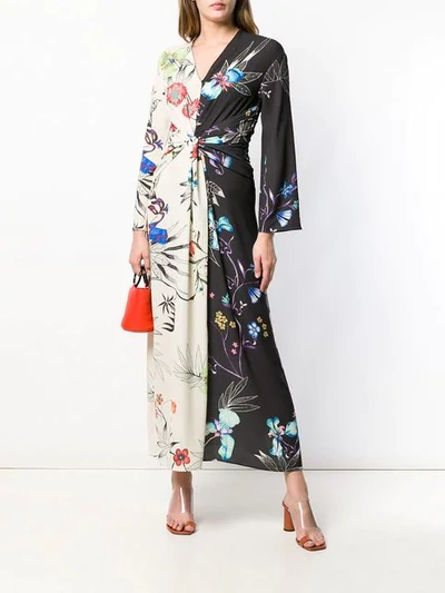 Shop Etro Floral Print Panelled Maxi Dress In Black