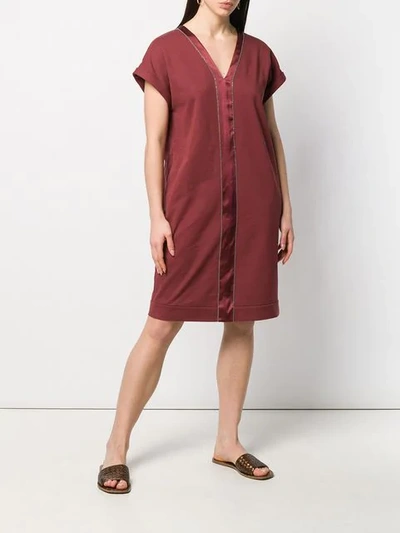 Shop Brunello Cucinelli Short V-neck Dress In C165 Bordeau