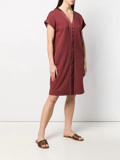 Shop Brunello Cucinelli Short V-neck Dress In C165 Bordeau