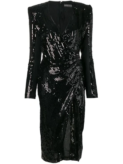 Shop David Koma Sequin Fitted Dress In Black