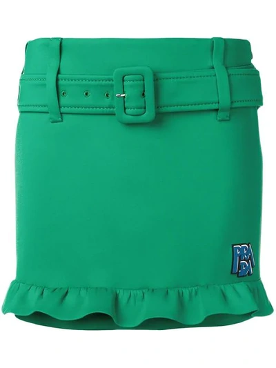 Shop Prada Belted Short Skirt In Green