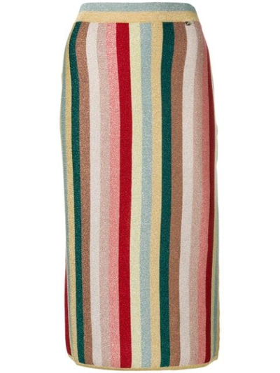 Shop Elisabetta Franchi Multicoloured Striped Skirt In Neutrals