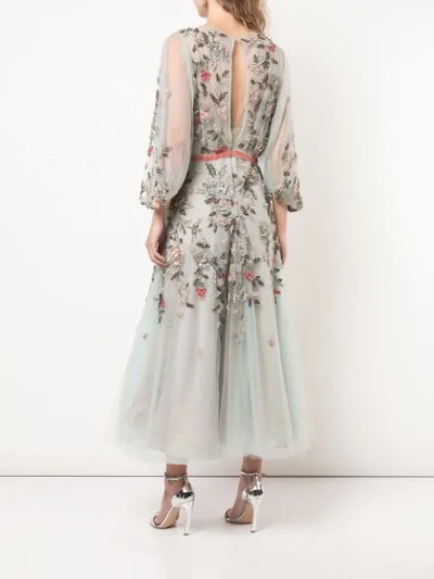 Shop Marchesa Beaded Floral Tulle Dress In Green