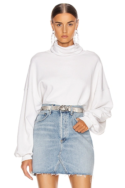 Shop Agolde Balloon Sleeve Turtleneck Sweatshirt In Plaster