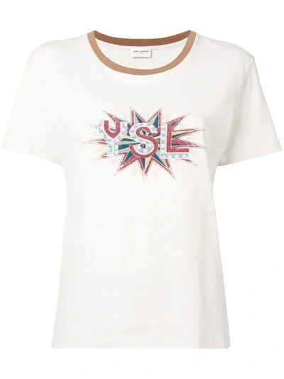 Shop Saint Laurent T-shirt Mit Logo In 9721 Ecru Sporco