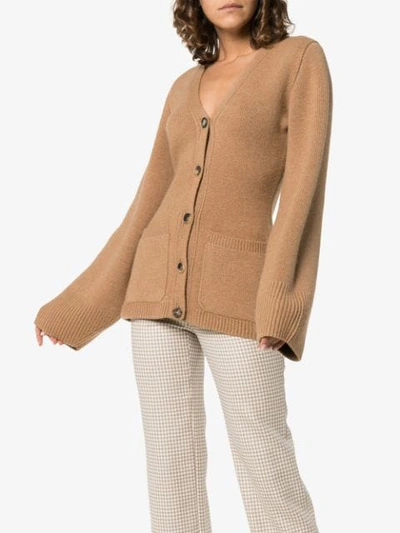 Shop Khaite Lucy Cashmere Cardigan In Brown