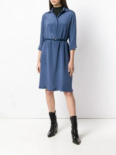 Shop Max Mara Belted Shirt Dress In Blue