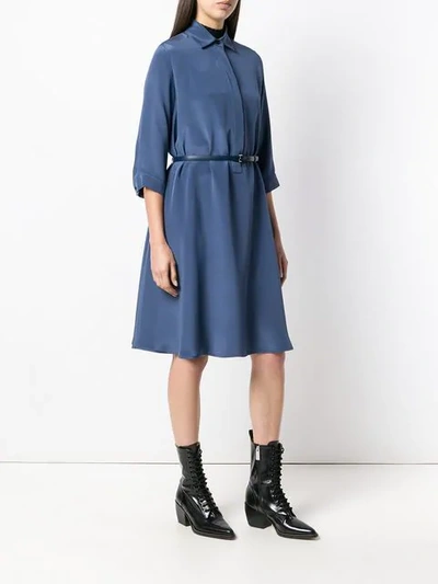 Shop Max Mara Belted Shirt Dress In Blue