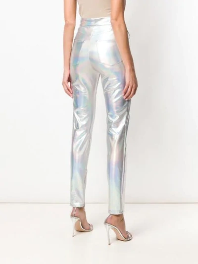 Shop Balmain Coated Holographic Trousers In Grey