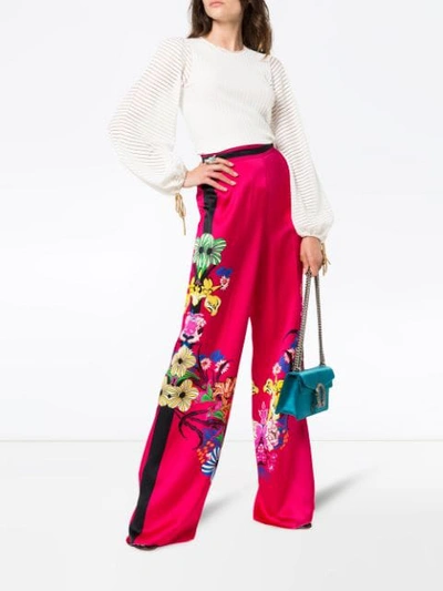 Shop Etro High Waist Floral Print Wide-leg Trousers - Pink