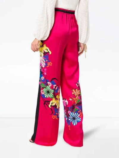 Shop Etro High Waist Floral Print Wide-leg Trousers - Pink