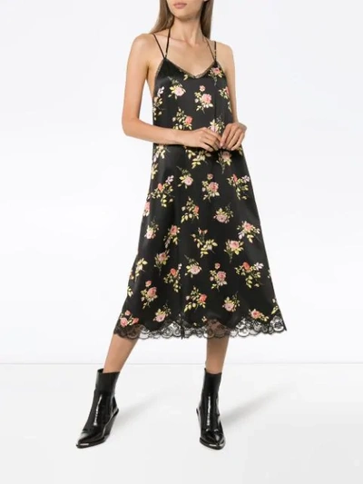 Shop R13 Floral Print Slip Dress In Black