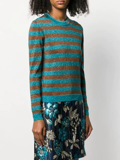 Shop Prada Striped Sweater In Blue