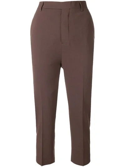 Shop Rick Owens Cropped Slim Trousers In Brown