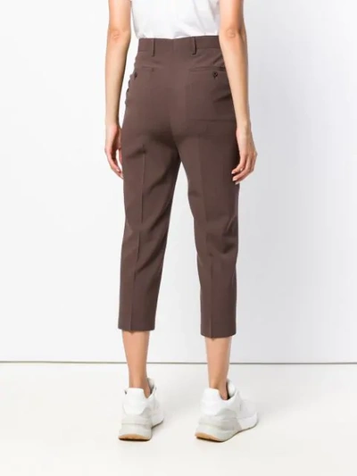 Shop Rick Owens Cropped Slim Trousers In Brown