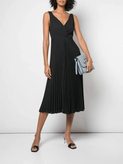 Shop Vince Pleated Midi Dress In Black