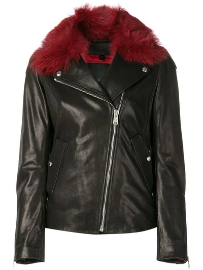 Shop Belstaff Fur Collar Biker Jacket In Black