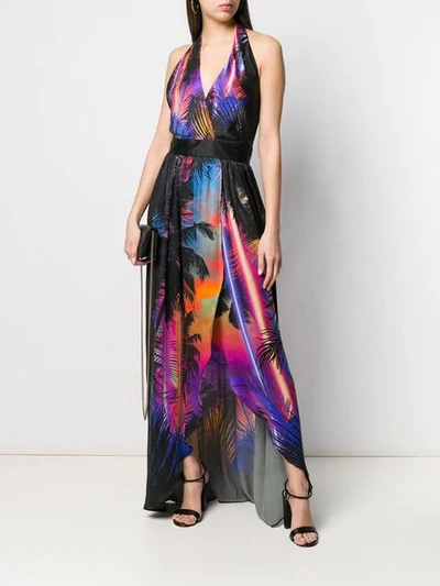 Shop Balmain Halter Neck Printed Dress In Black