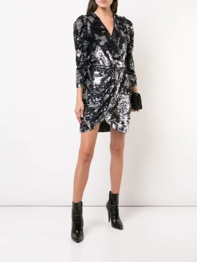 Shop Tanya Taylor Embellished Wrap Mini Dress In Metallic